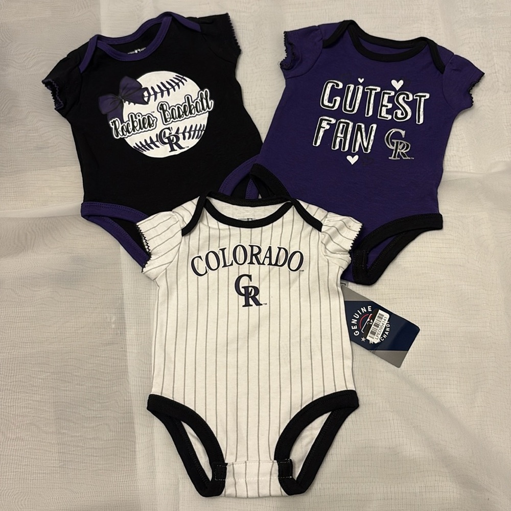 NEW [MLB] Colorado Rockies MLB Baby Girly Onesie Lot of 3x, Size 0/3 Months